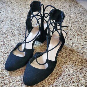 Nine West Suede Block Heel Lace Up Pumps